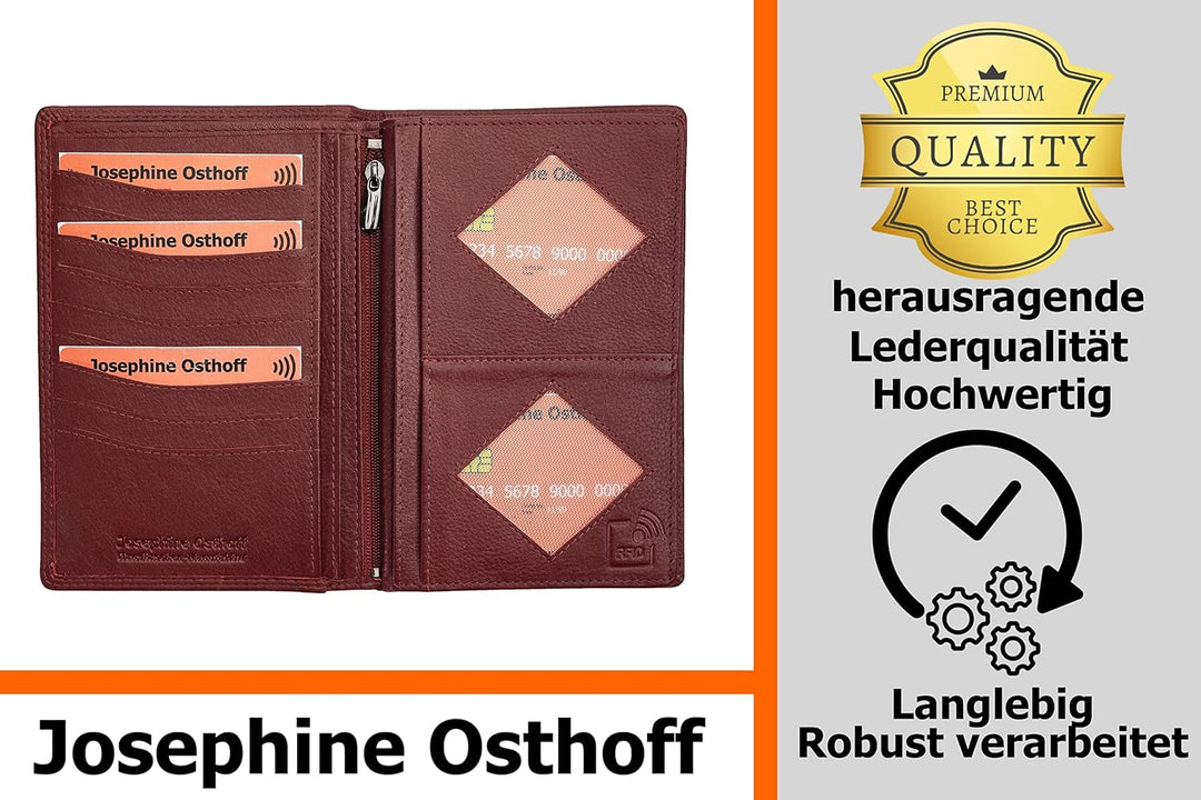 Josephine Osthoff Brieftasche Herren Leder Ausweisetui Reisepasshülle Hochformat Ausweishülle Damen