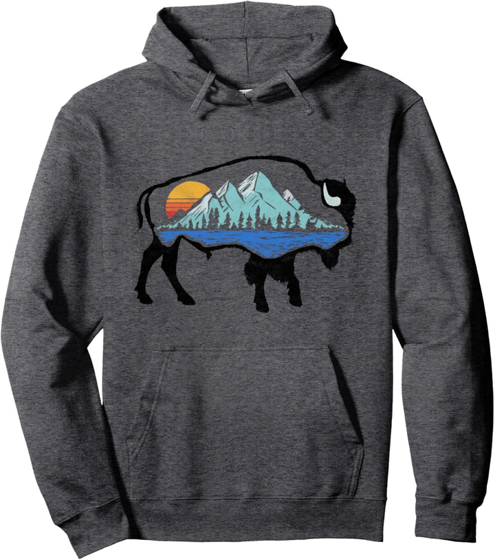Vintage National Park Bison Landscape Buffalo Art Pullover Hoodie
