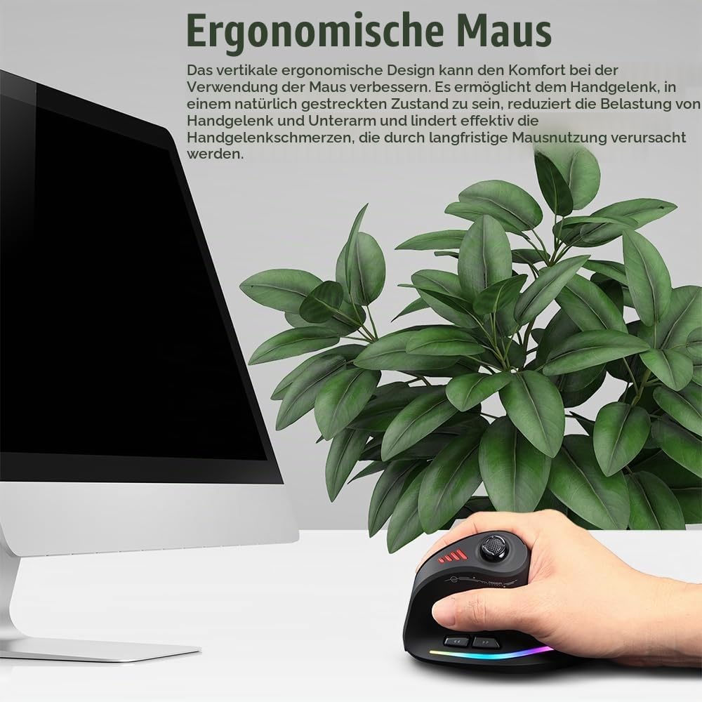 zelotes Kabellose Bluetooth Maus mit Joystick,24.000 DPI,11 Programmierbare Tasten, RGB,USB Optische