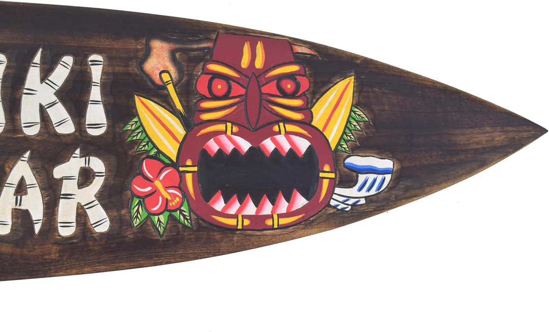 Tiki Bar Holzschild im Surfboard Look in 100cm Hawaii Style Schild zum Aufhängen