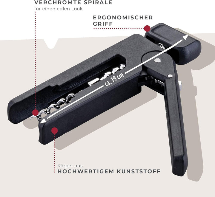 Fackelmann Korkenzieher, 193mm, Ergonomischer Griff, Innovativer Mechanismus, Geeignet für Natur- un