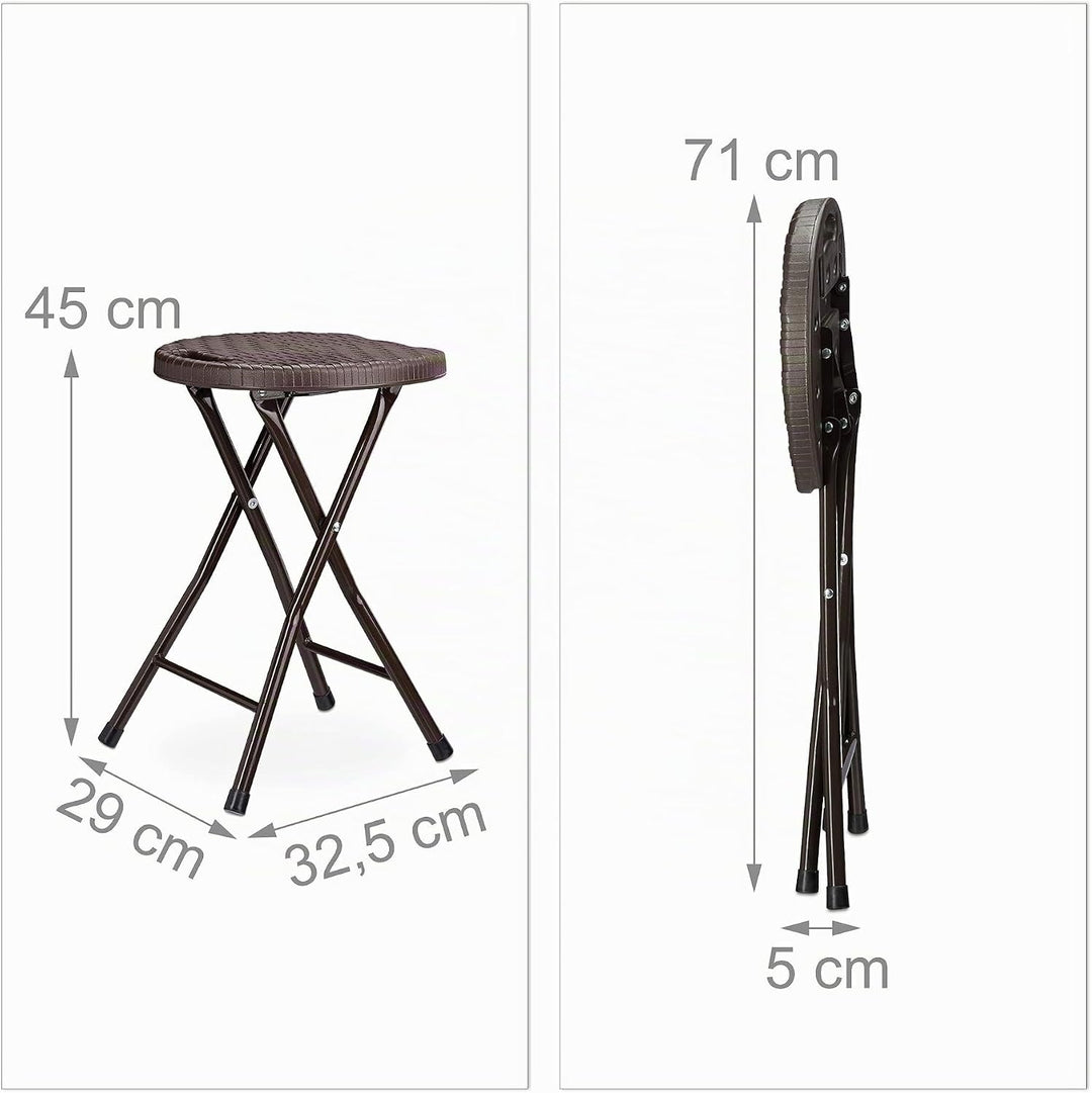 Relaxdays Klapphocker BASTIAN rund, 2 Stk. Faltbar, Kunststoff, Rattanoptik, Wetterfest HxBxT: 45 x