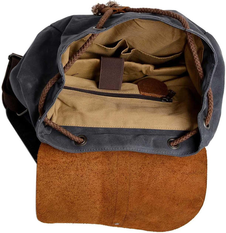 Neuleben Vintage Wasserdicht Rucksack Daypack aus Canvas Leder Damen Herren für Reise Outdoor Schule