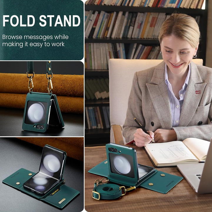 UDBKKDX Brieftasche Handyhülle für Samsung Galaxy Z Flip 4, hülle Mattes Leder mit Ständer Kameralin