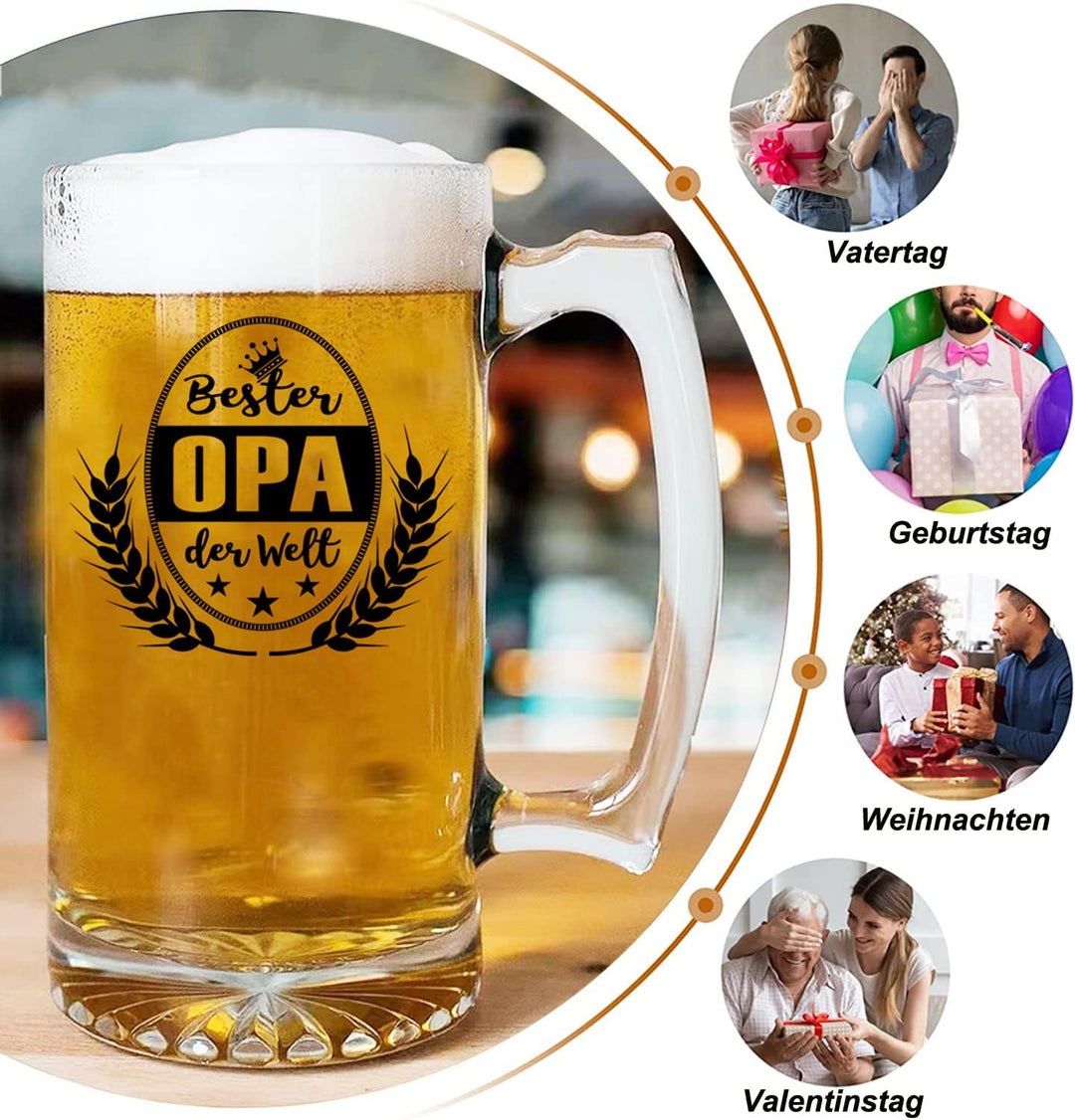 Bester OPA der Welt Bierkrug Bierglas (0,5 liter) im Geschenkbox, Ruhestand Geschenk Bier Geschenke