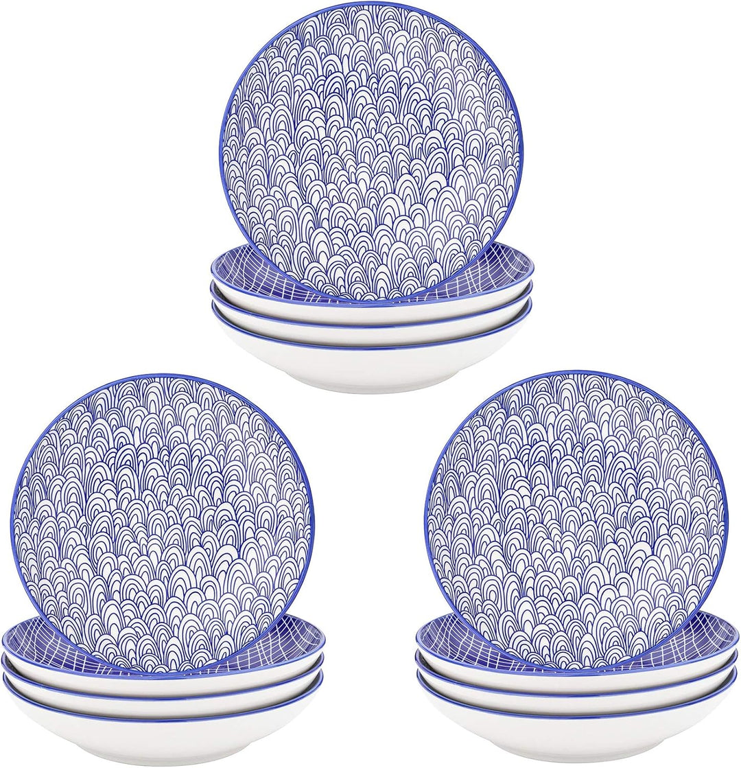 vancasso, Takaki 12 teilig Porzellan Suppenteller, Rund Tiefteller Set, Ø 21,5 cm, 700ML Blau 12-tei