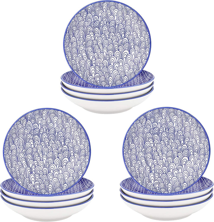 vancasso, Takaki 12 teilig Porzellan Suppenteller, Rund Tiefteller Set, Ø 21,5 cm, 700ML Blau 12-tei