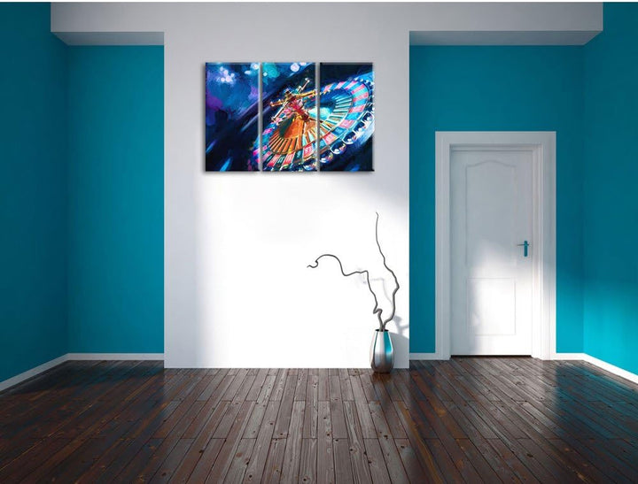 Pixxprint Roulettetisch Kunst Pinsel Effekt 3-Teiler Leinwandbild 120x80 Bild auf Leinwand