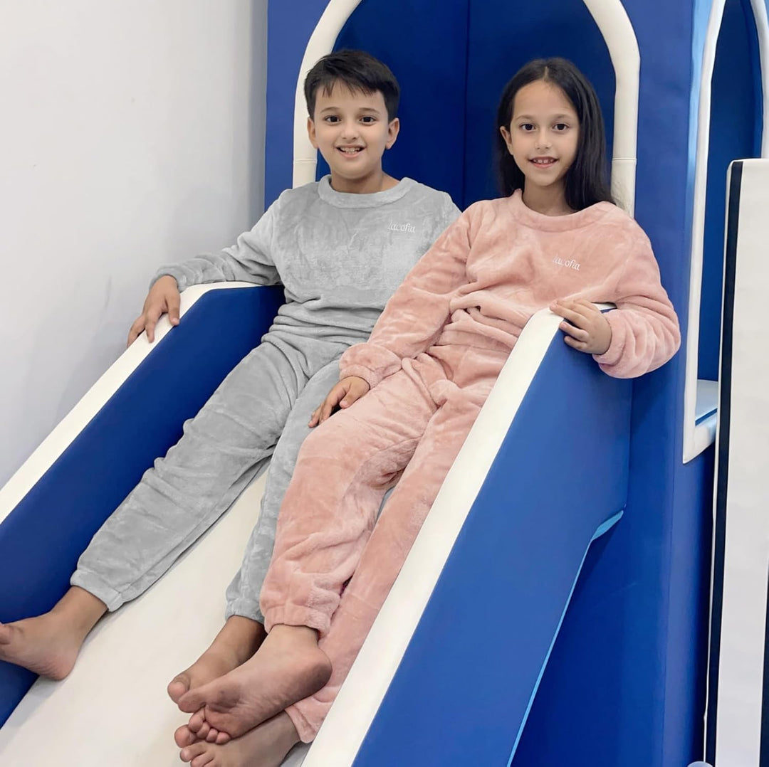 LACOFIA Kinder Jungen Mädchen Schlafanzüge Warme Polar Fleece Pyjama Set Kleinkind Winter Langarm Ha