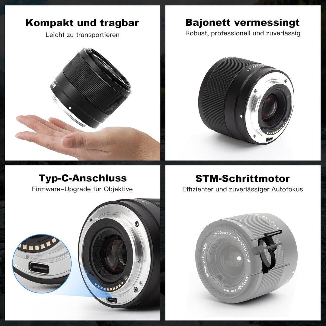 VILTROX 20mm f2.8 FE, 20mm f/2.8 e-Mount Vollformat AF Ultraweitwinkel Autofokus Objektiv für Sony e