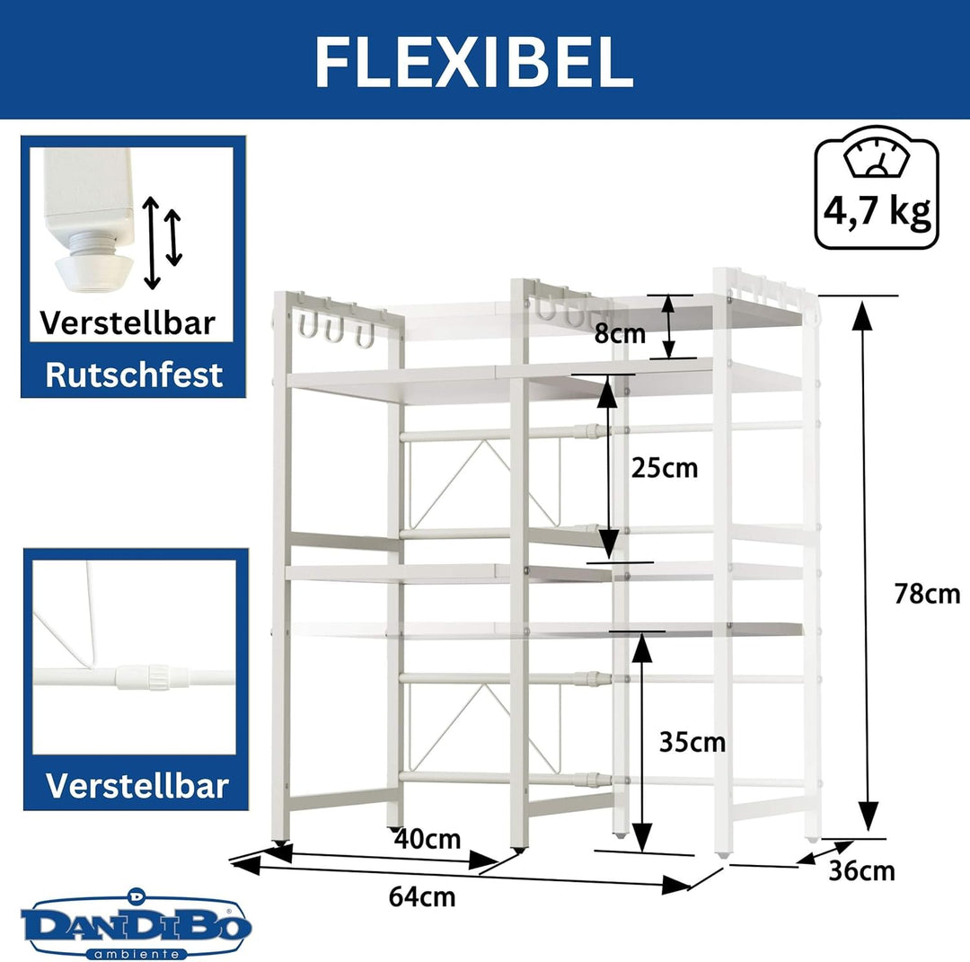 DanDiBo Verstellbares Mikrowellenregal Weiss 3 Stufig 40-64 cm Mikrowellen Regal 96684 Stehend Mikro