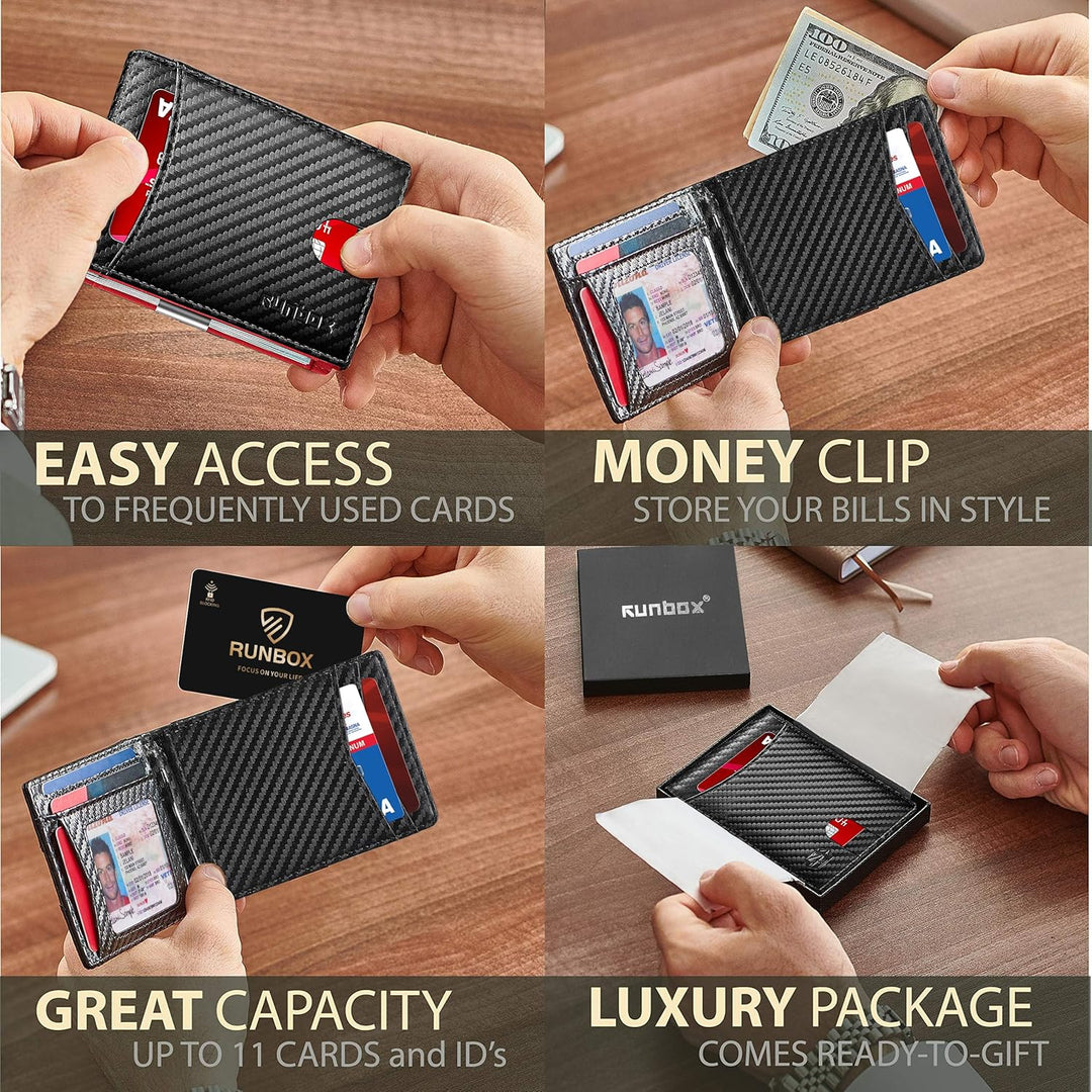 RUNBOX Top Layer Echtes Rindsleder Geldbörse für Herren Slim Mens Wallet-Money Clip RFID Wallet-Gift
