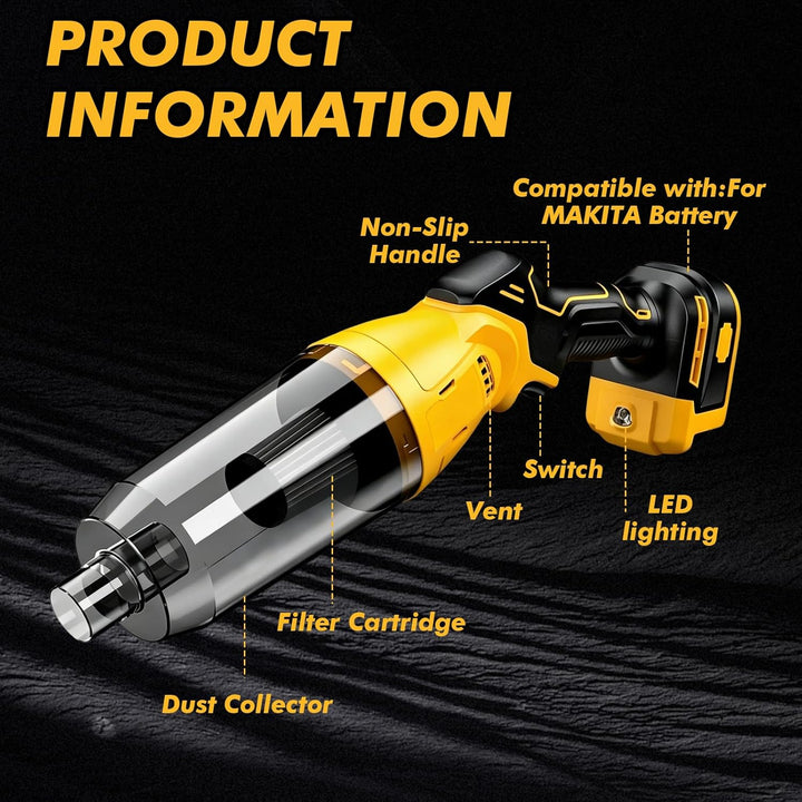 Akku Staubsauger kompatibel mit Dewalt 18V 20V, 22000Pa Tragbar Handstaubsauger mit 4 Düsen und 600m