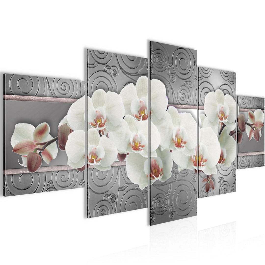 Runa Art Wandbilder Blumen Orchidee 5 Teilig Bild auf Vlies Leinwand Deko Wohnzimmer Abstrakt Beige