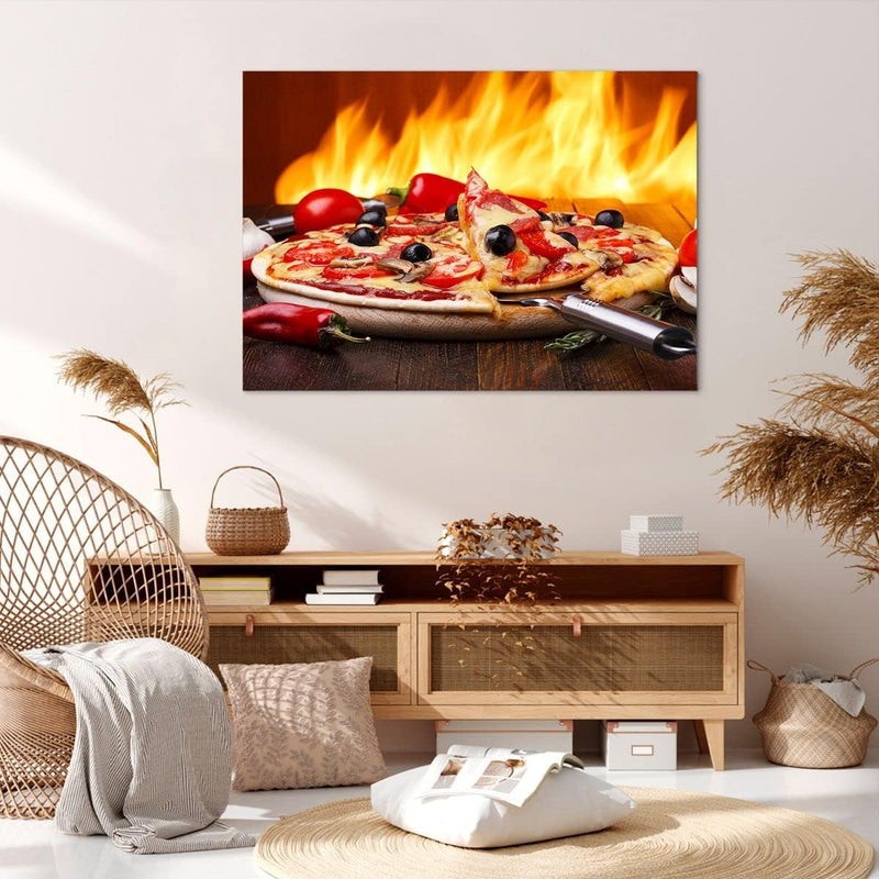 Bilder auf Leinwand 100x70cm Leinwandbild Kuchen Backen Pizza Käse Gross Wanddeko Bild Schlafzimmer