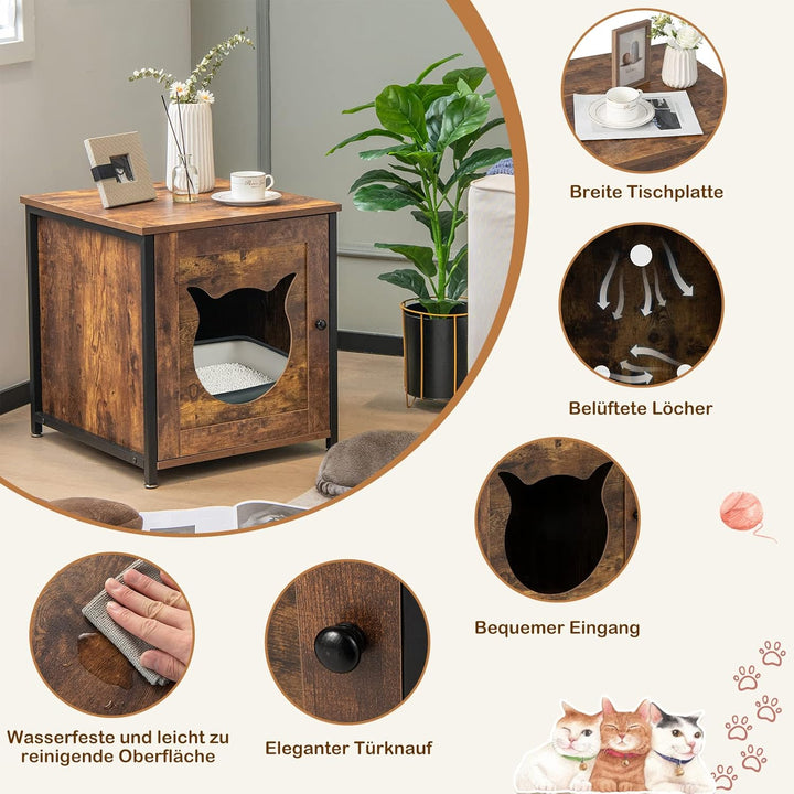 COSTWAY 2 Pack Katzenschrank, Katzenklo Schrank, Katzentoilette mit Tür & Eingang, Katzenhaus Beiste