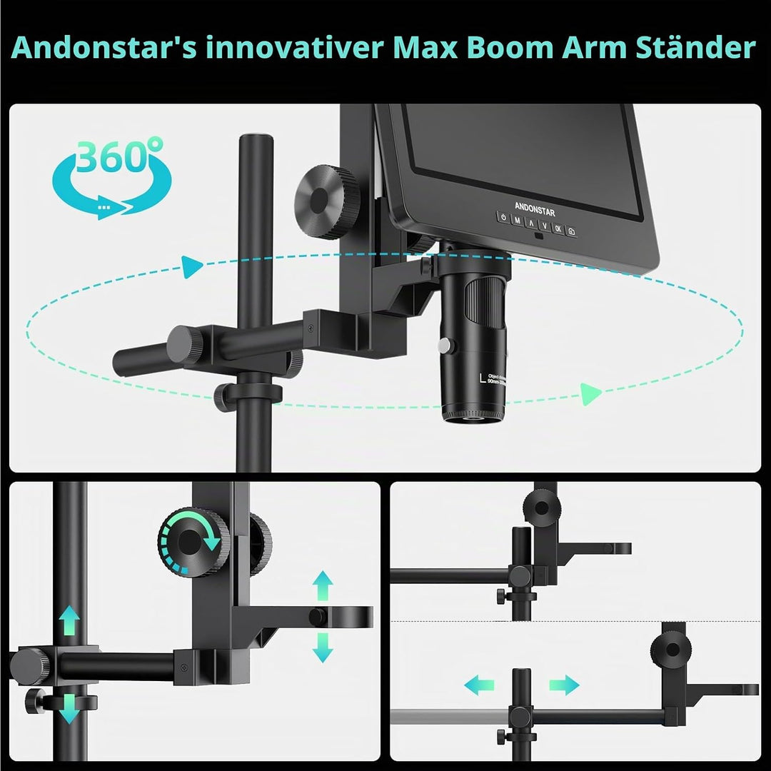 Andonstar AD249S-Max Digitales Mikroskop mit 3 Linsen, mit Max-Ständer
