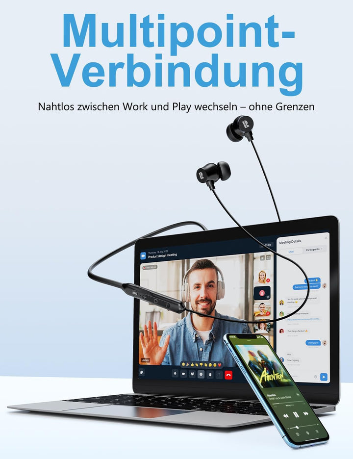 Rythflo Active Noise Cancelling Kopfhörer – 60 Std. Akkulaufzeit, In-Ear Bluetooth-Kopfhörer mit 3 K