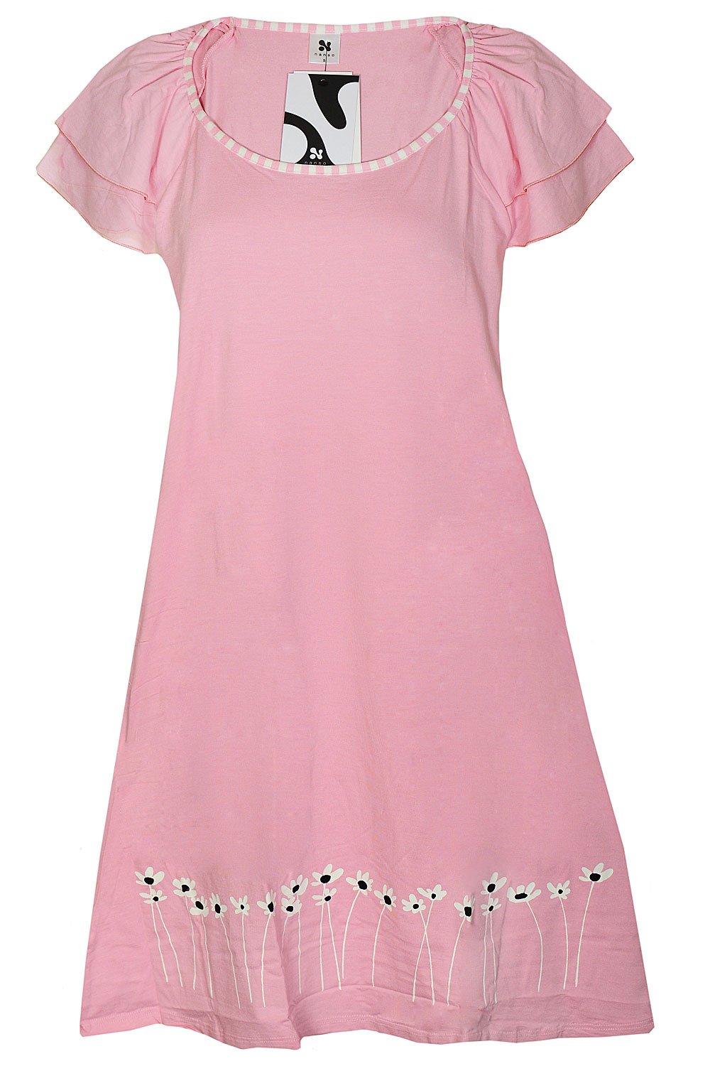 Nanso Short Dress/kurzes Nachthemd Hauskleid Sleepshirt Gr. XS S M L (32-34 / XS, Rose-schwarz-Weiss