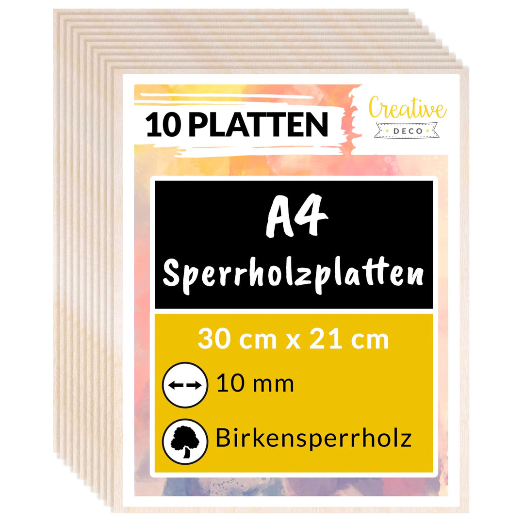 Creative Deco 10 x A4 Sperrholzplatte 10mm | 300 x 210 (+/- 0,5) mm | Birkensperrholz Dünne Holz-Zus
