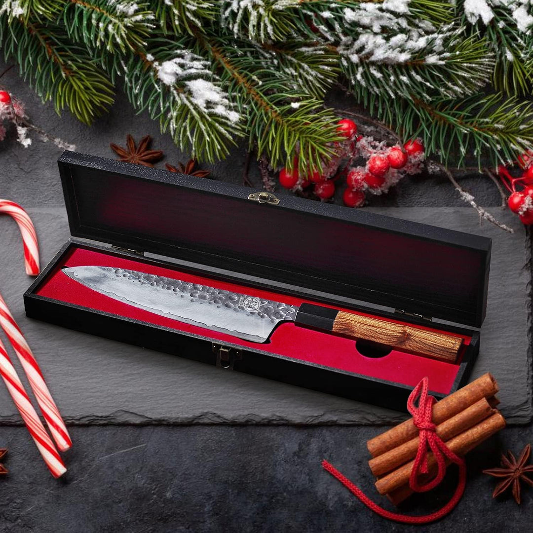 MITSUMOTO SAKARI 22 cm Gyuto Japanisches Messer, Handgeschmiedetes Küchenmesser Profi Fleischmesser,