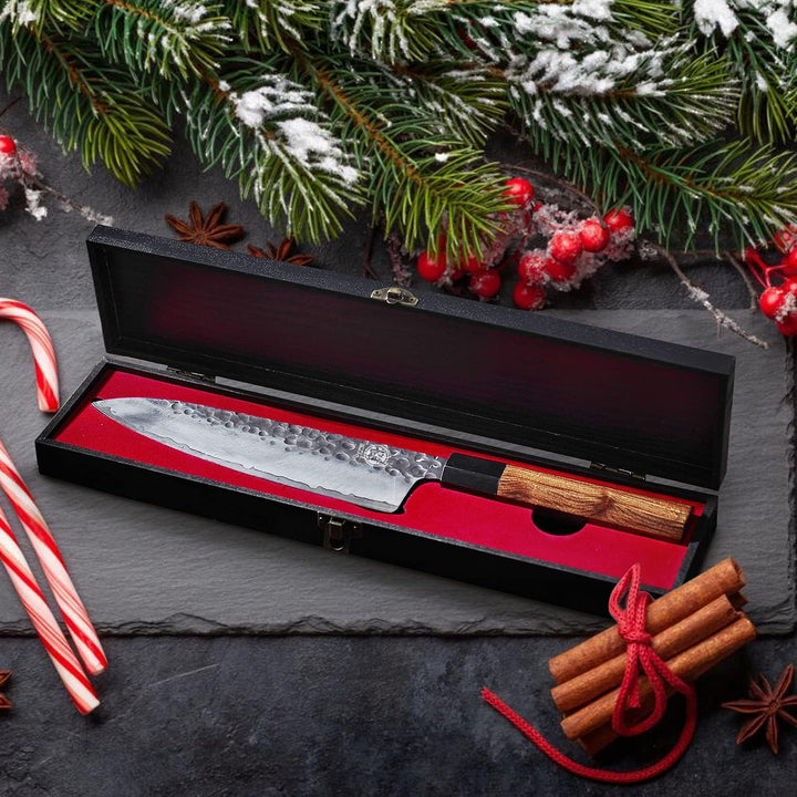MITSUMOTO SAKARI 22 cm Gyuto Japanisches Messer, Handgeschmiedetes Küchenmesser Profi Fleischmesser,