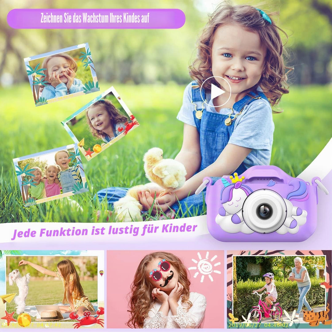 HOOMOON Dinosaurier Kamera für Kinder, Selfie-Kamera, Spielzeug, Mädchen, Jungen, SD-Karte 32 GB, HD