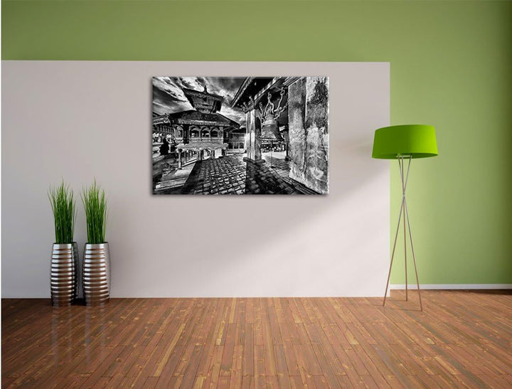 Pixxprint Monocrome, Mystische Stadt, Format: 100x70 auf Leinwand, 100x70