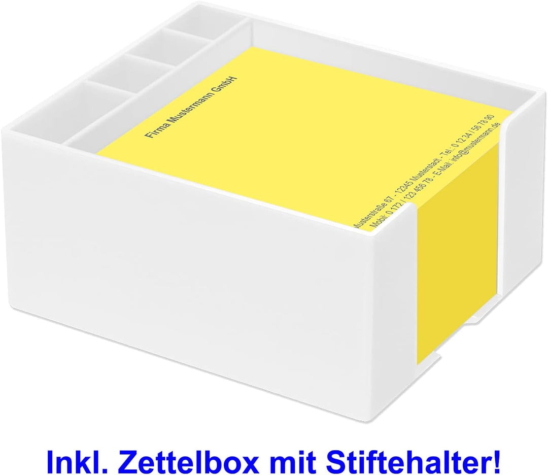 500 Notizzettel personalisiert in praktischer Zettelbox mit Stiftehalter 10 x 10 cm (gelb), gelb