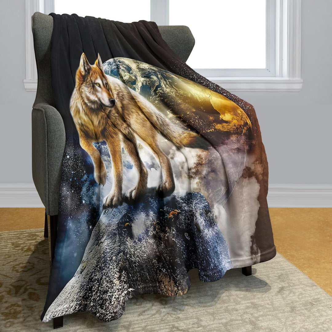 YISUMEI Decke 150x200 cm Kuscheldecken Sanft Flanell Weich Fleecedecke Tagesdecke Wolf Erde 150 x 20