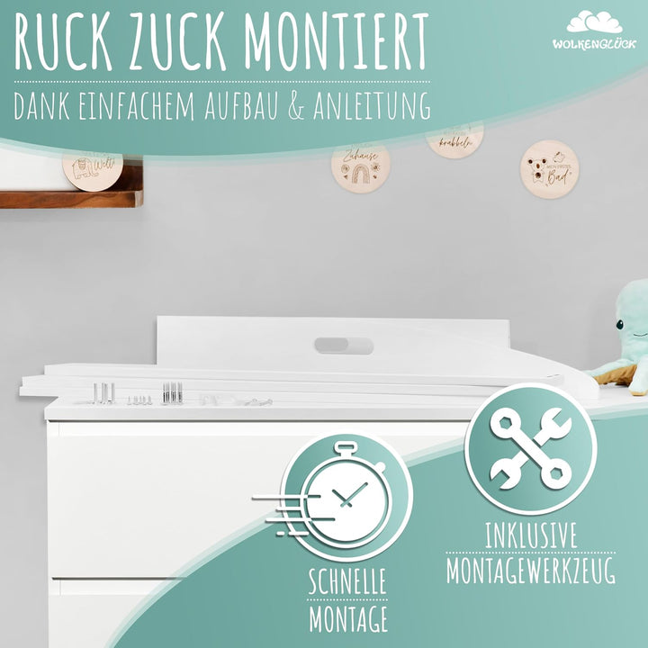 WOLKENGLÜCK Wickelaufsatz für IKEA Malm Kommode [73x70x13cm] - Hochwertiger Malm Wickelaufsatz mit S