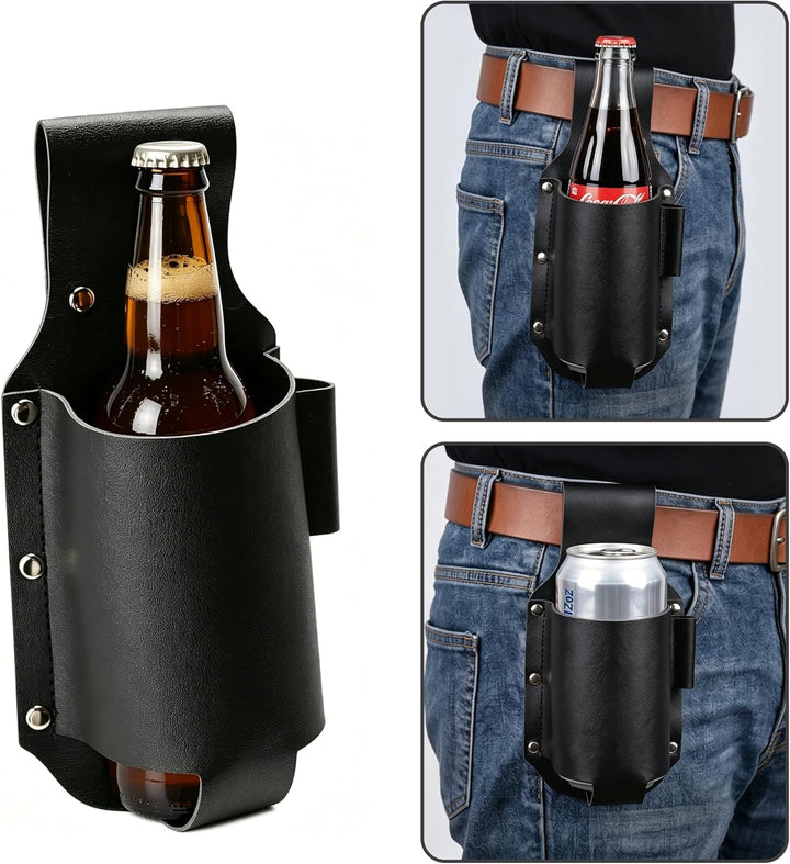 Biergürtel aus PU Leder, Bierhalter zum Befestigen am Gürtel, Tragbarer Bierholster im Cowboy-Design
