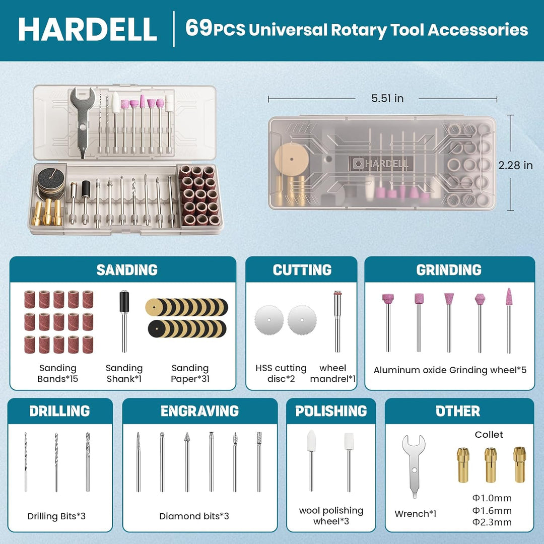 HARDELL Akku Mini Multifunktionswerkzeug, 4V Rotationswerkzeug Set mit 5 Gang(Max 18000U/min), Digit