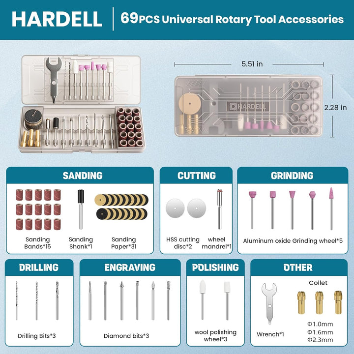 HARDELL Akku Mini Multifunktionswerkzeug, 4V Rotationswerkzeug Set mit 5 Gang(Max 18000U/min), Digit