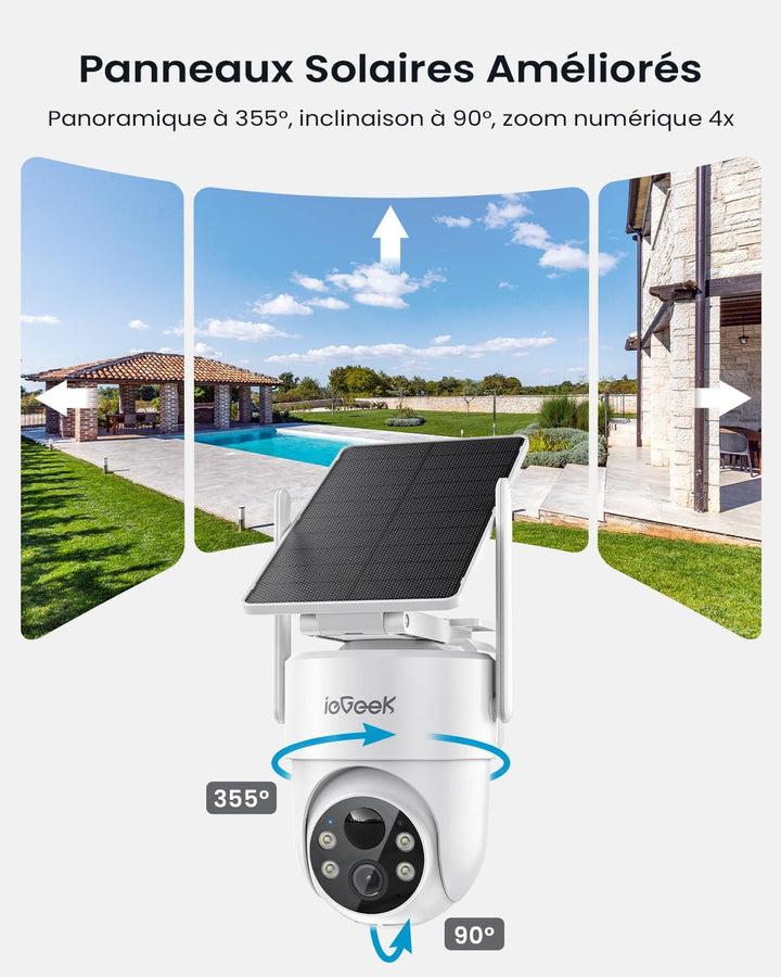 ieGeek 2K Überwachungskamera Aussen Solar: 360° PTZ Kamera Überwachung Aussen, 2.4GHz Aussenkamera W