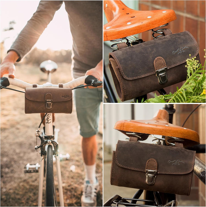 Gusti Satteltasche Leder – Wolfgang L. – Kleine Fahrradtasche Leder für Sattel, Lenker oder Gepäcktr