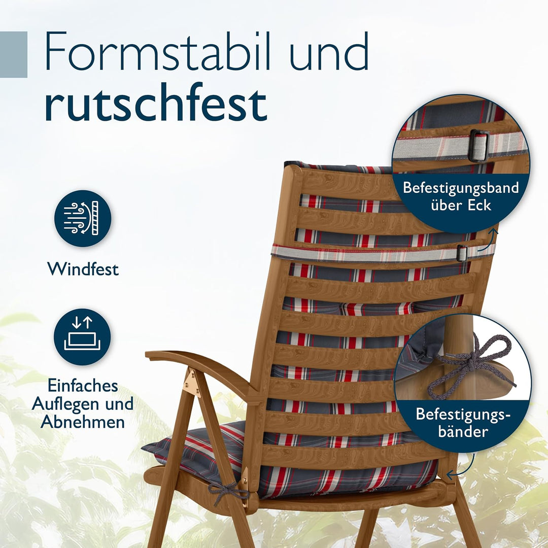 Beautissu 5er Set Gartenstuhlauflagen Hochlehner Auflagen 120x50 cm – 7cm Polster Sitzauflagen Garte