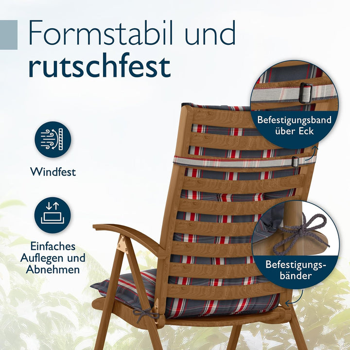 Beautissu 5er Set Gartenstuhlauflagen Hochlehner Auflagen 120x50 cm – 7cm Polster Sitzauflagen Garte