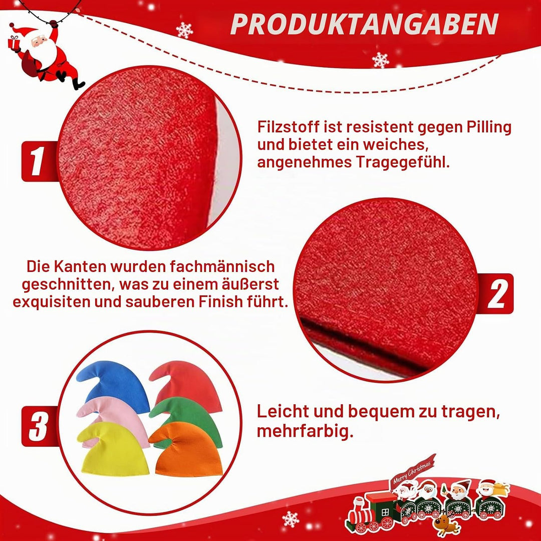 6 Stück Zwergenmütze für Erwachsene, Bunte Wichtelmützen Weihnachtsmann Zipfelmütze Zwerge Kostüm Gr