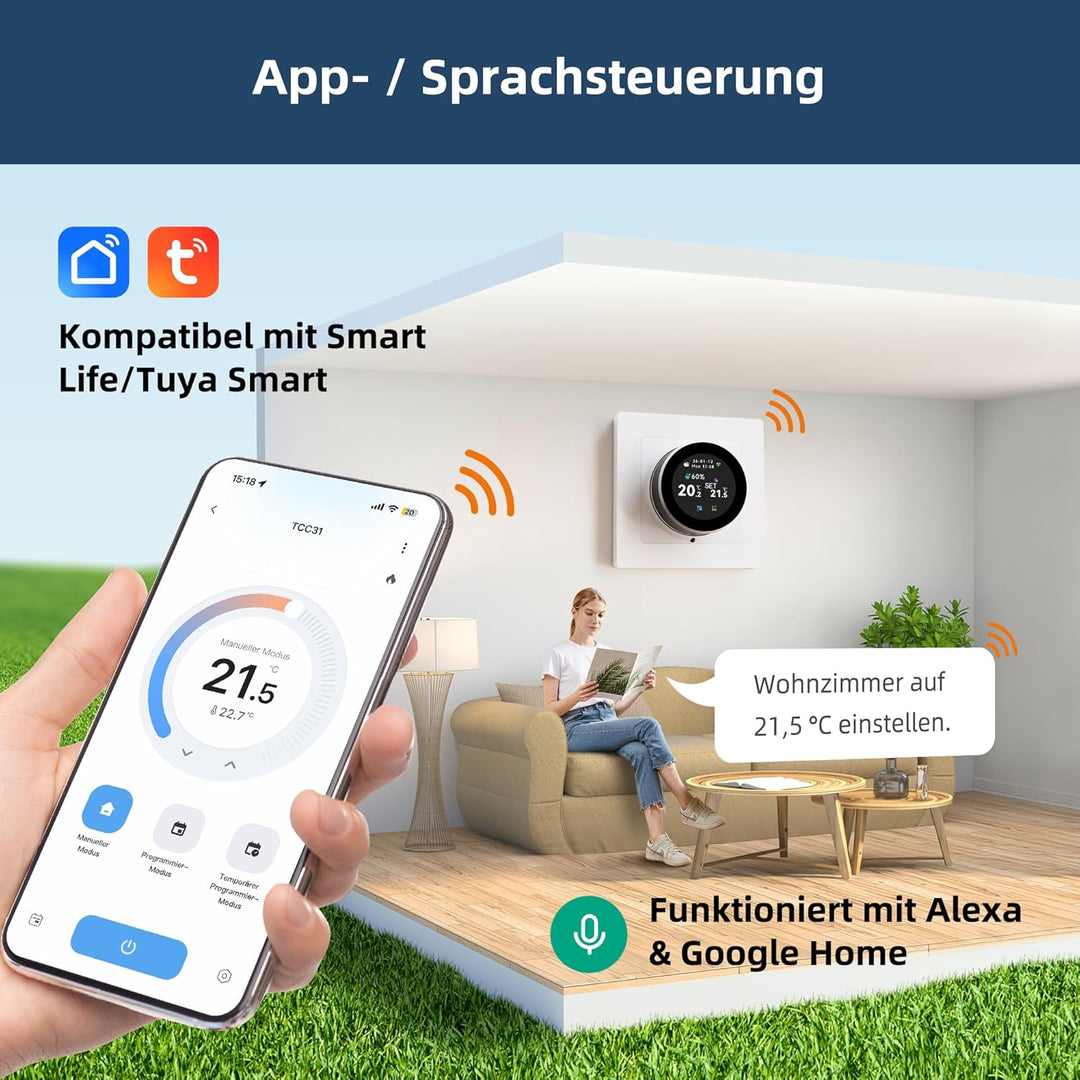 Beok WiFi Thermostat für Wasser Fussbodenheizung, Digitales Raumthermostat Fussbodenheizung mit Dreh