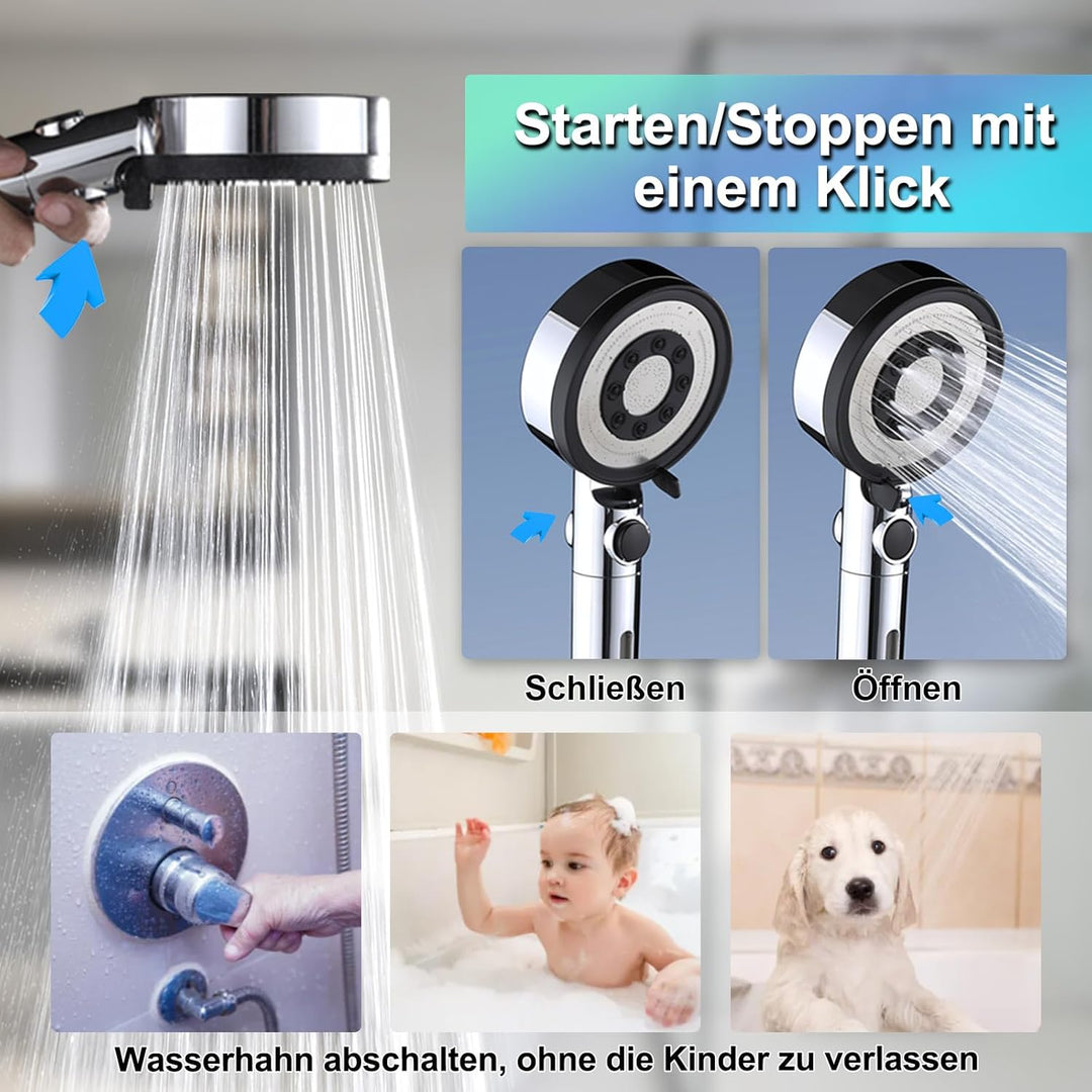 Nafall Duschkopf Filter Mit 1.5m Schlauch, Handbrause Wassersparend, Duschkopf Duschbrause Mit 5 Str