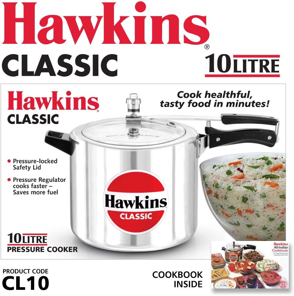 Hawkins Klassischer Schnellkochtopf, Aluminium, 10 l, silberfarben 10-Liter Silver, 10-Liter Silver