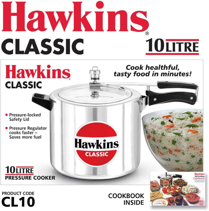 Hawkins Klassischer Schnellkochtopf, Aluminium, 10 l, silberfarben 10-Liter Silver, 10-Liter Silver