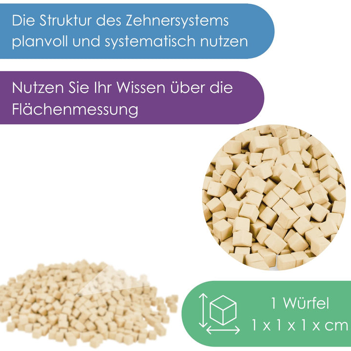 WISSNER® aktiv lernen – 1000 Dienes Einerwürfel aus RE-Wood, nachhaltiges Rechenmaterial für Grundsc