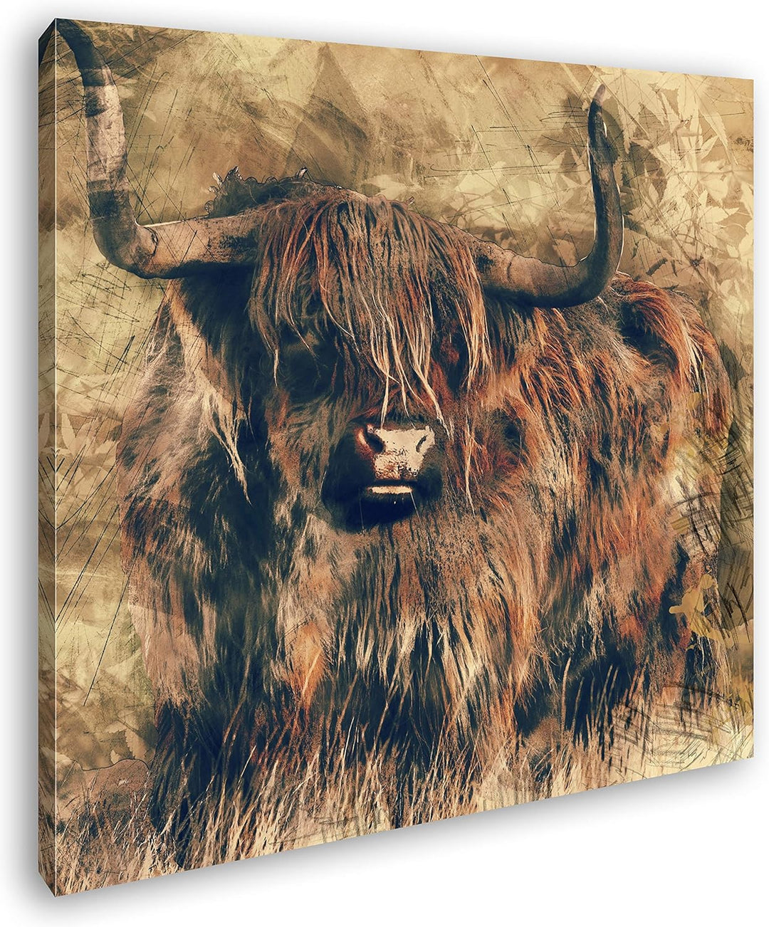 deyoli gezeichneter Stier Format: 70x70 als Leinwandbild, Motiv fertig gerahmt auf Echtholzrahmen, H