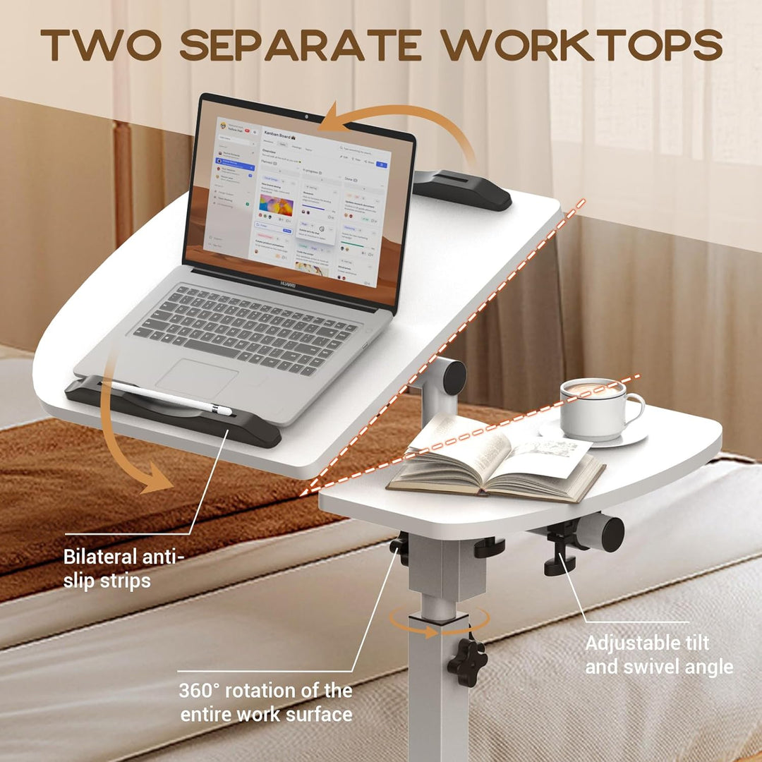 Soontrans Betttisch auf Rollen, 60×40cm, Laptoptisch Höhenverstellbar, Beistelltisch Bett mit Mehrer