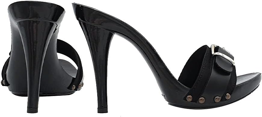 Schwarze CLOGS mit Riemen und Absatz 12 - MY7544 NERO (38 EU, SCHWARZ) 38 EU Schwarz, 38 EU Schwarz