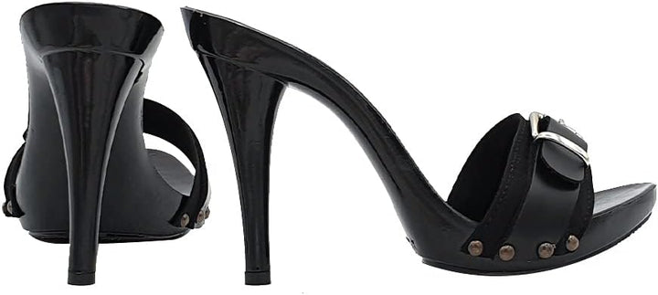 Schwarze CLOGS mit Riemen und Absatz 12 - MY7544 NERO (41 EU, SCHWARZ) 41 EU Schwarz, 41 EU Schwarz