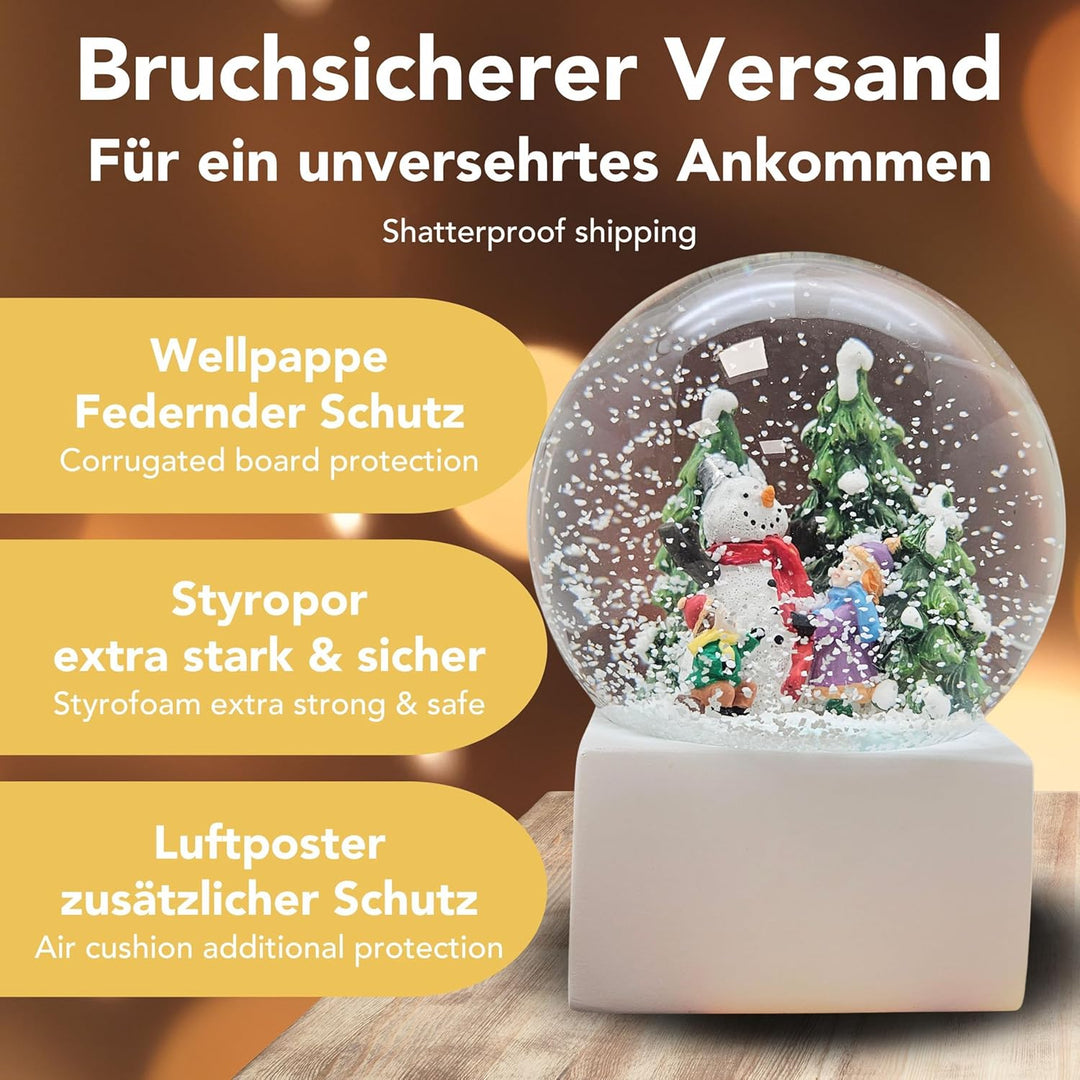 Minium Collection 20122 Schneekugel Weihnacht Stimmung Schneemann Bauen Winterszene auf Sockel weiss