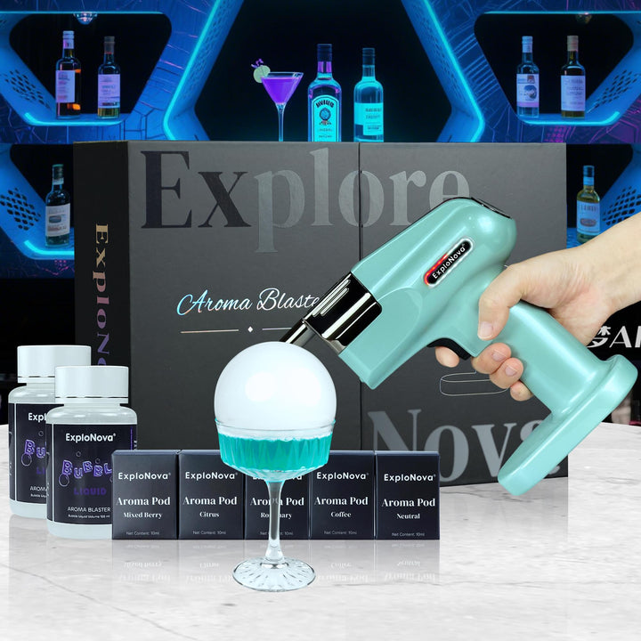 cocktailmaschine mit 5 Aroma Pods, essbarer Blase, Cocktail Bubble Smoke Gun, Whiskey Smoker Kit, pe